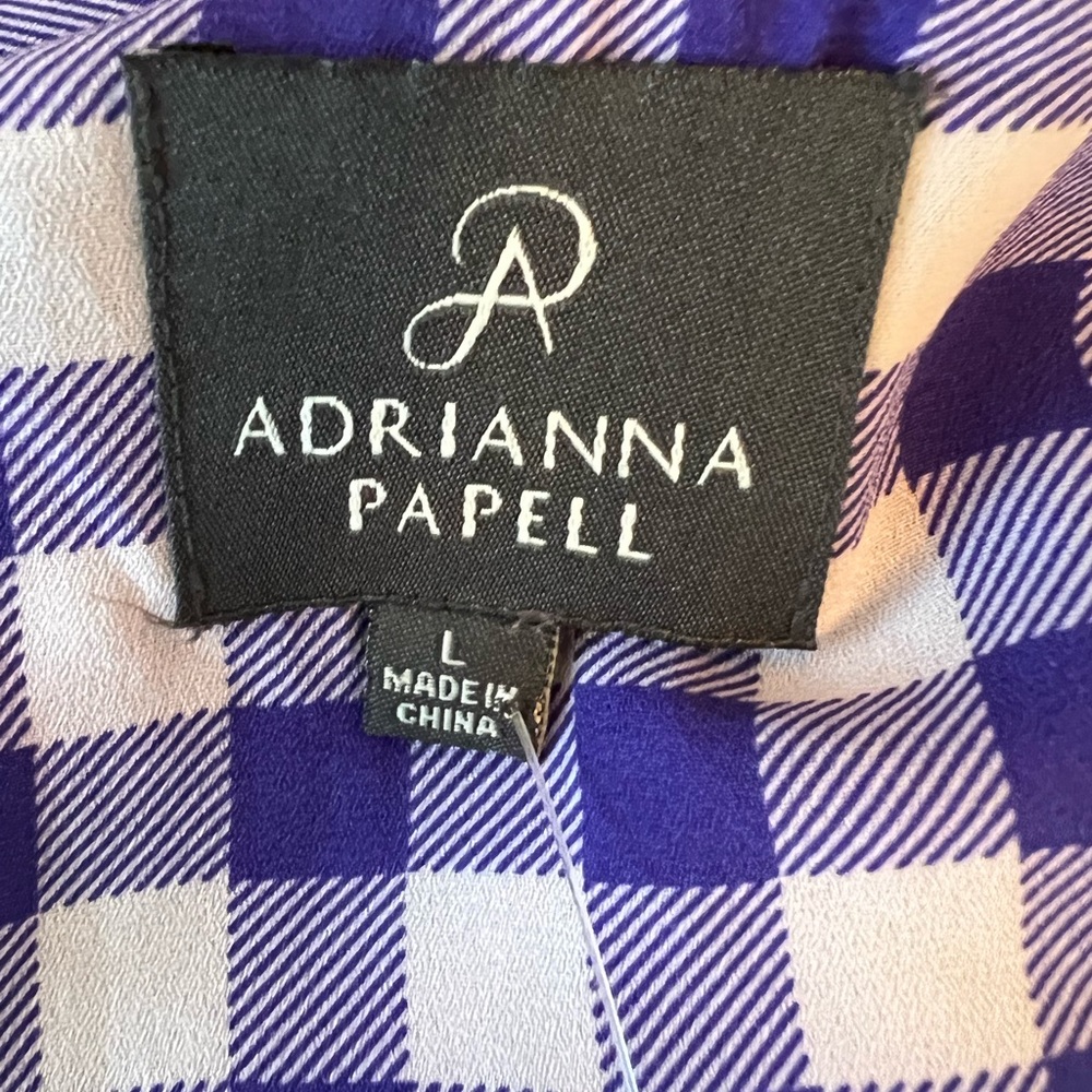 Adrianna Papell Plaid Drawstring Waist Dress Purple Blue Large 12 14 16 - Picture 10 of 14
